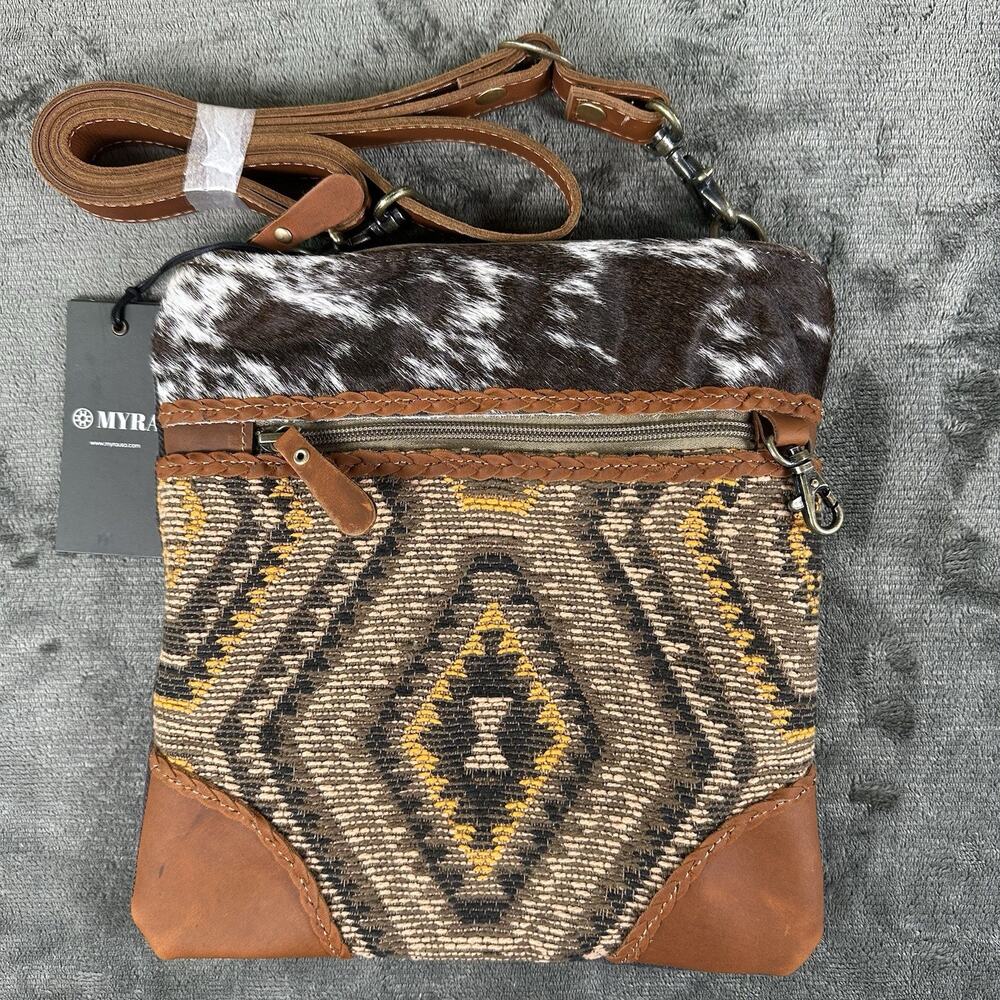 Myra Bag NEW Stone Azteca Hair Hide Leather Braid Canvas Rug Boho Western